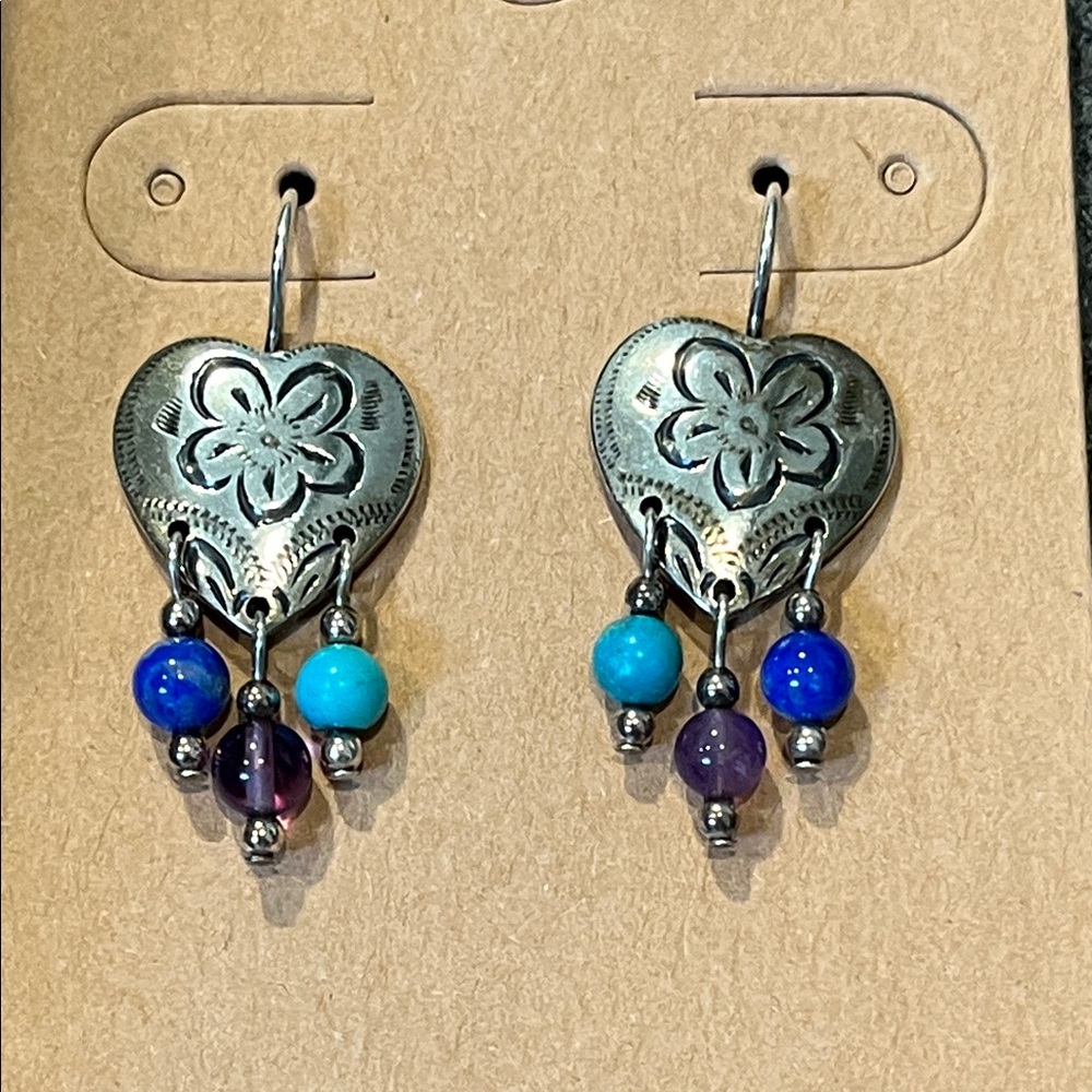 Carolyn Pollack Relios Sterling Heart & Gemstone Earrings